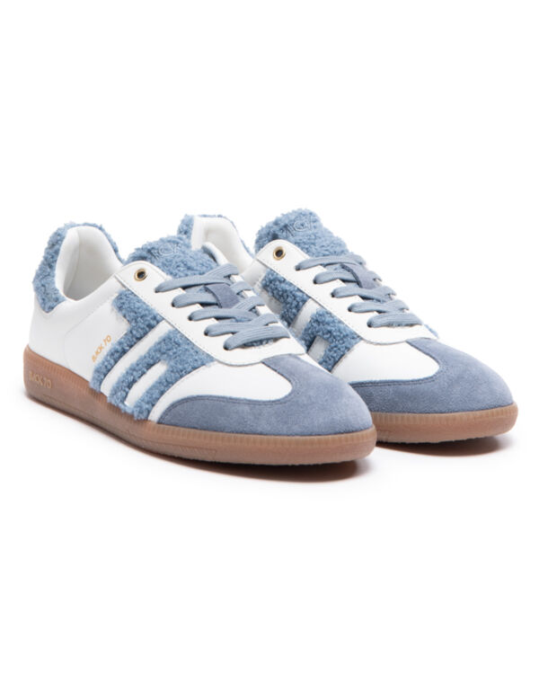 CLOUD WHITE LEATHER BLUE REAL FUR